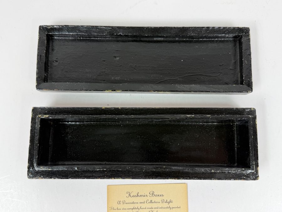 Vintage Kashmiri Papier-Mache Box Decorated With Black Lacquer And Intricate Gold Leaf Painting 8'W X 2.5'D x 2'H [Photo 5]