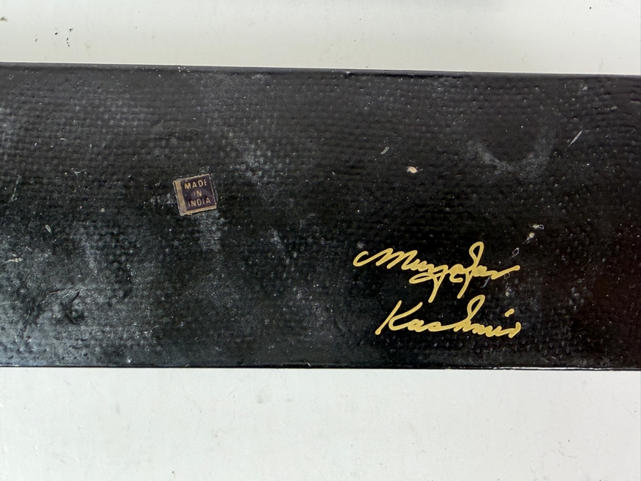 Vintage Kashmiri Papier-Mache Box Decorated With Black Lacquer And Intricate Gold Leaf Painting 8'W X 2.5'D x 2'H [Photo 6]