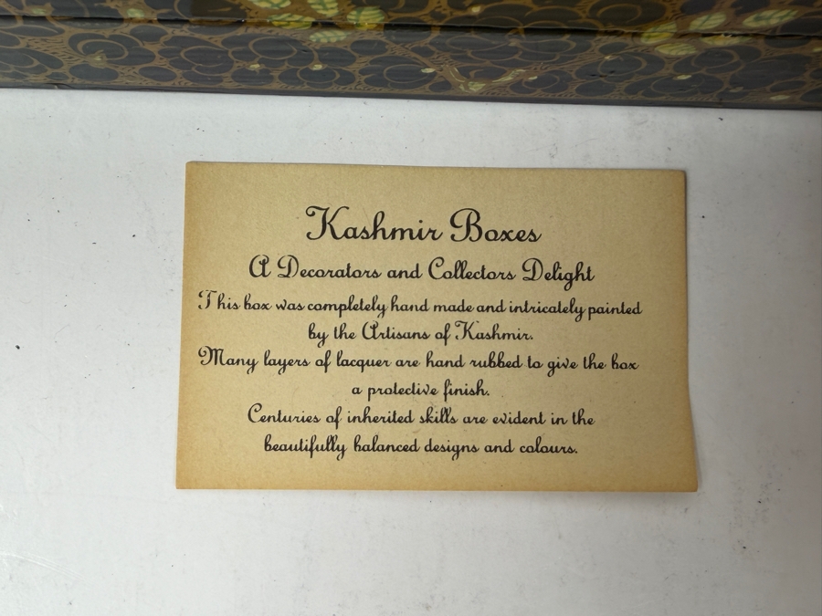 Vintage Kashmiri Papier-Mache Box Decorated With Black Lacquer And Intricate Gold Leaf Painting 8'W X 2.5'D x 2'H [Photo 4]