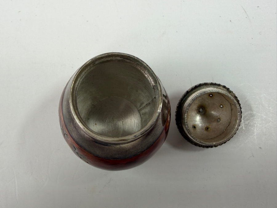 Sterling Silver Enamel Decorated Egg Shaped Salt And Pepper Shakers With Asian Motif And 925 Hallmark 40.9g [Photo 5]