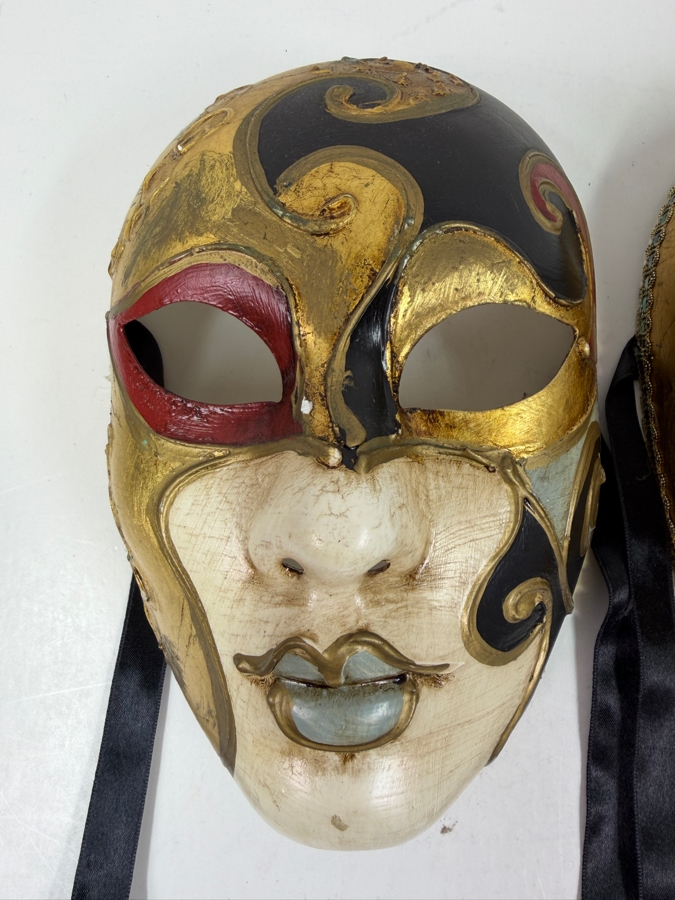 Pair Of Venetian Baroque Style Masks With Ornate Gold Accents And Musical Notes On One Mask 6'W X 9'H [Photo 2]