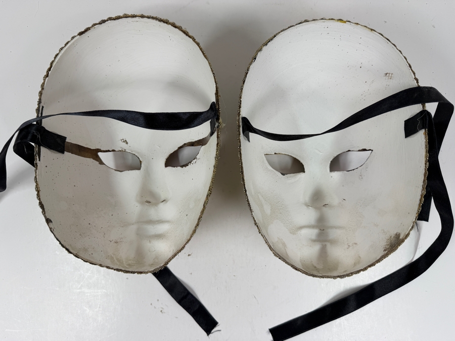 Pair Of Venetian Baroque Style Masks With Ornate Gold Accents And Musical Notes On One Mask 6'W X 9'H [Photo 6]