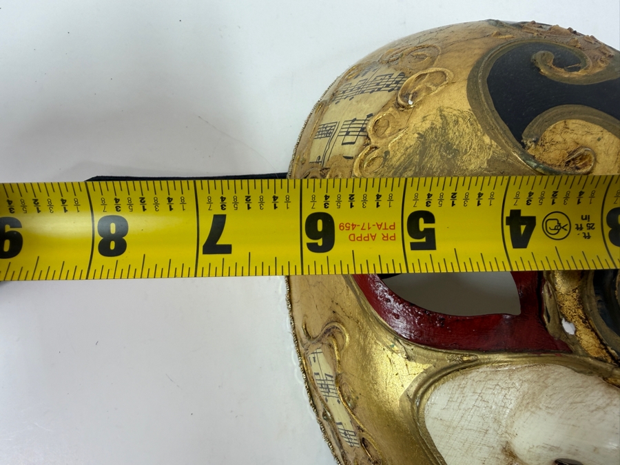 Pair Of Venetian Baroque Style Masks With Ornate Gold Accents And Musical Notes On One Mask 6'W X 9'H [Photo 7]