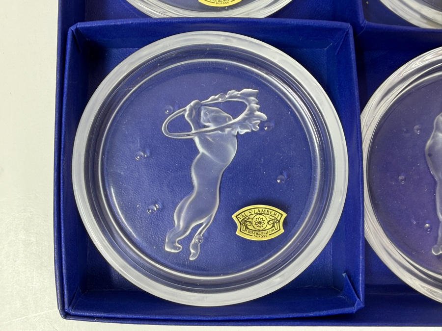 New Set Of Six Val St. Lambert Crystal Coasters Featuring Circus Animals With Gold Embossed Seals [Photo 7]
