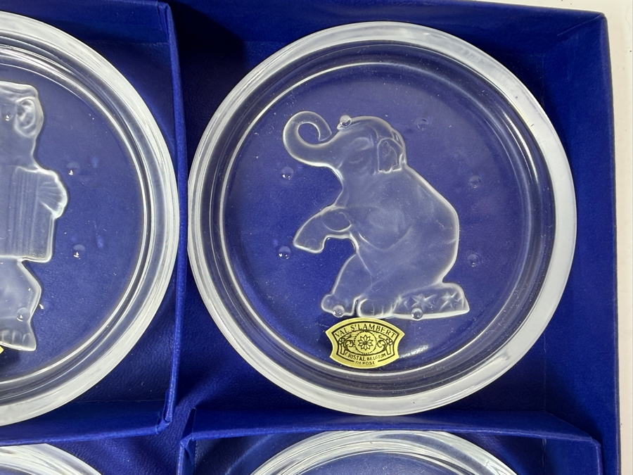 New Set Of Six Val St. Lambert Crystal Coasters Featuring Circus Animals With Gold Embossed Seals [Photo 5]