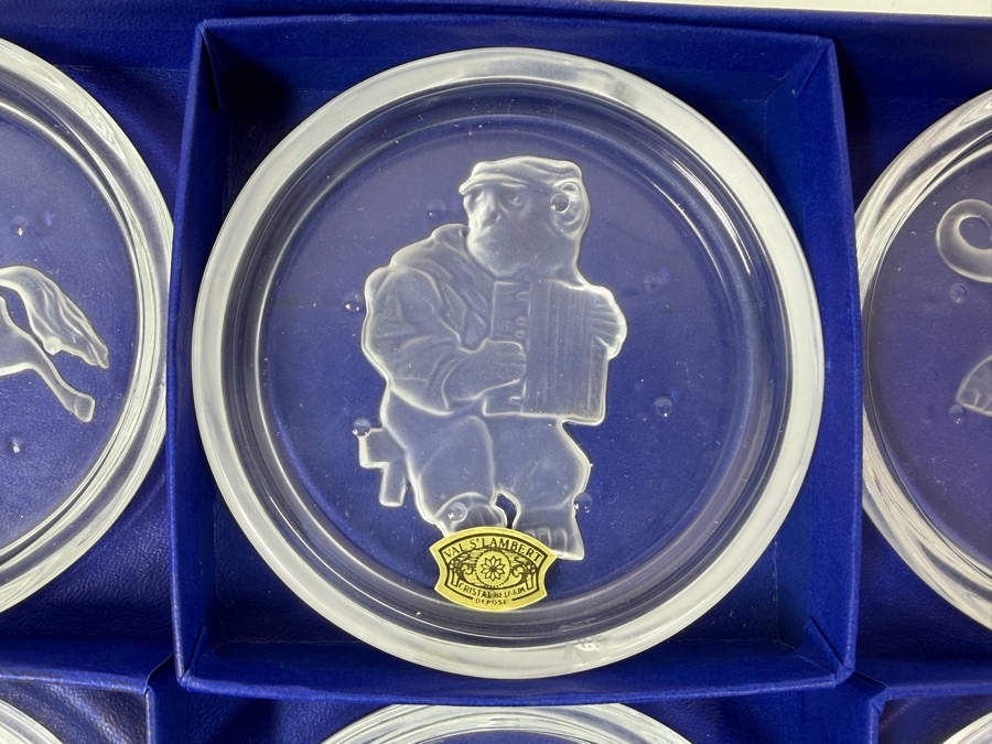New Set Of Six Val St. Lambert Crystal Coasters Featuring Circus Animals With Gold Embossed Seals [Photo 2]