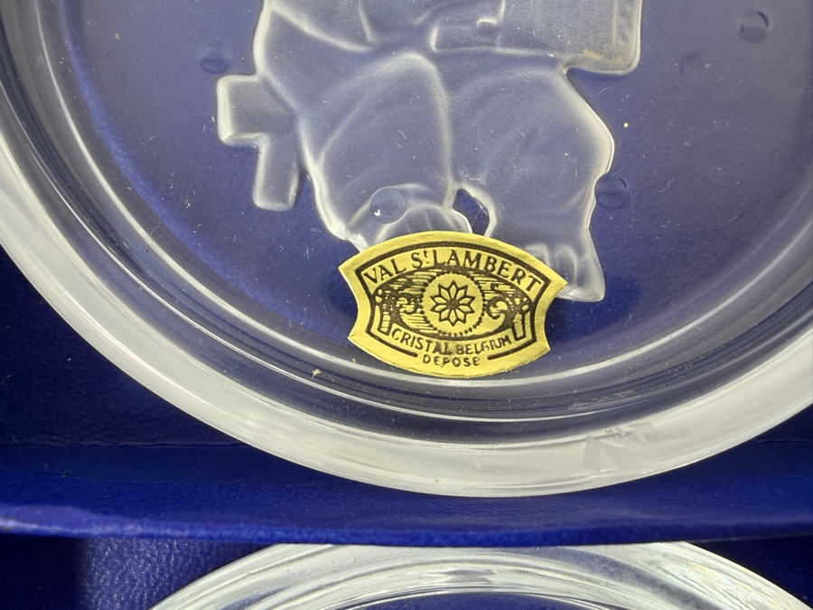 New Set Of Six Val St. Lambert Crystal Coasters Featuring Circus Animals With Gold Embossed Seals [Photo 3]