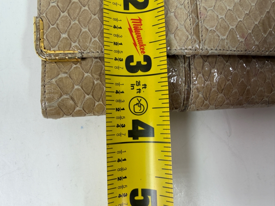 Judith Leiber New York Genuine Snakeskin Clutch Wallet With Gold Kiss Lock Clasp/Hardware And Dust bag 5'W x 3.5'H [Photo 8]