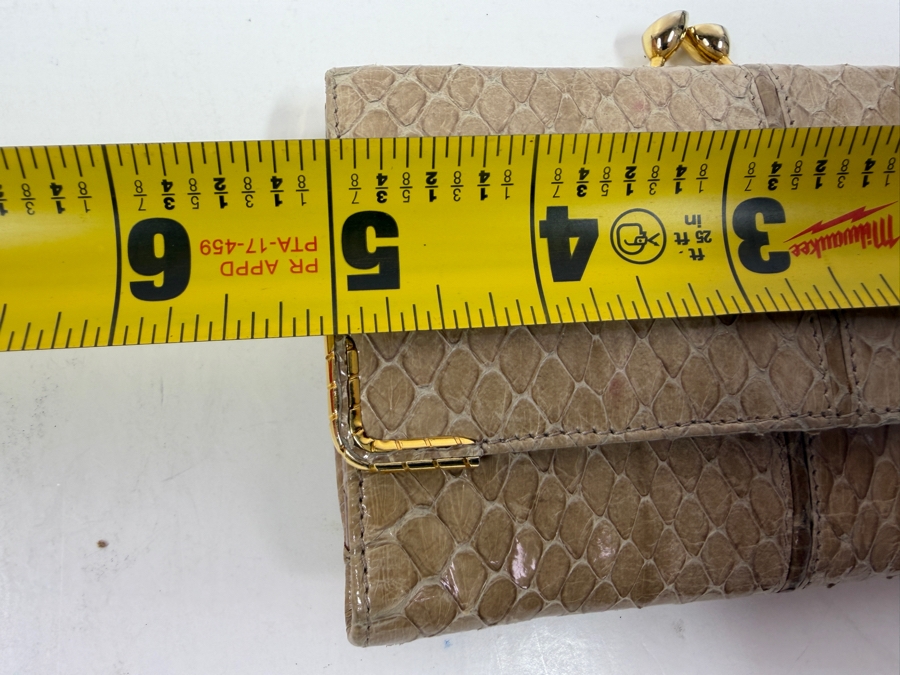 Judith Leiber New York Genuine Snakeskin Clutch Wallet With Gold Kiss Lock Clasp/Hardware And Dust bag 5'W x 3.5'H [Photo 7]