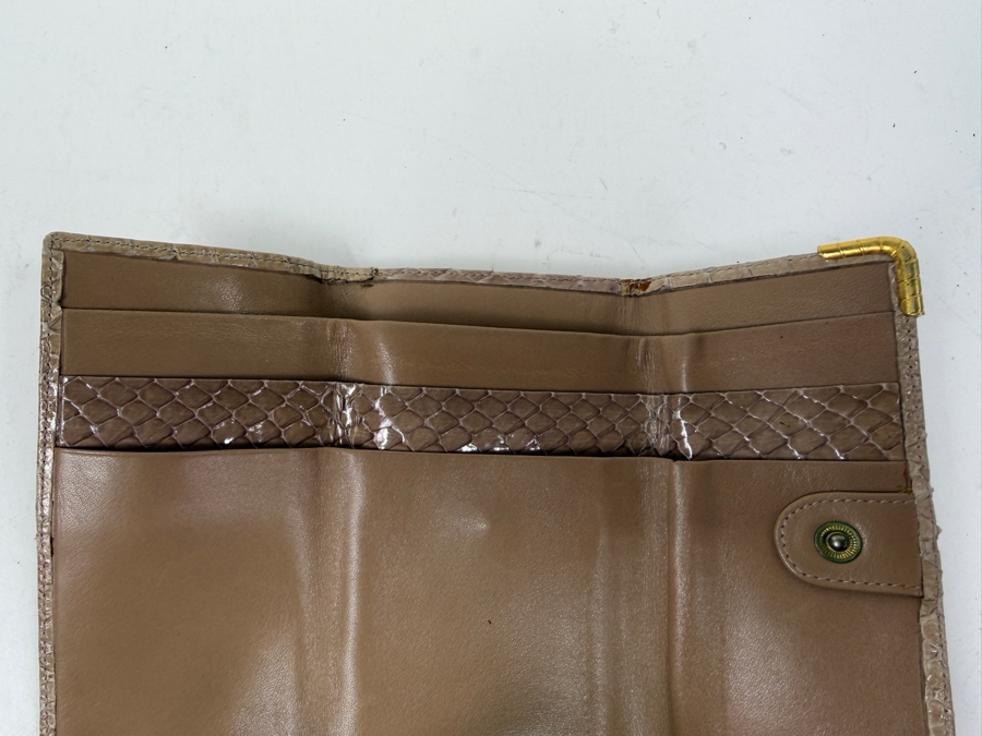 Judith Leiber New York Genuine Snakeskin Clutch Wallet With Gold Kiss Lock Clasp/Hardware And Dust bag 5'W x 3.5'H [Photo 5]