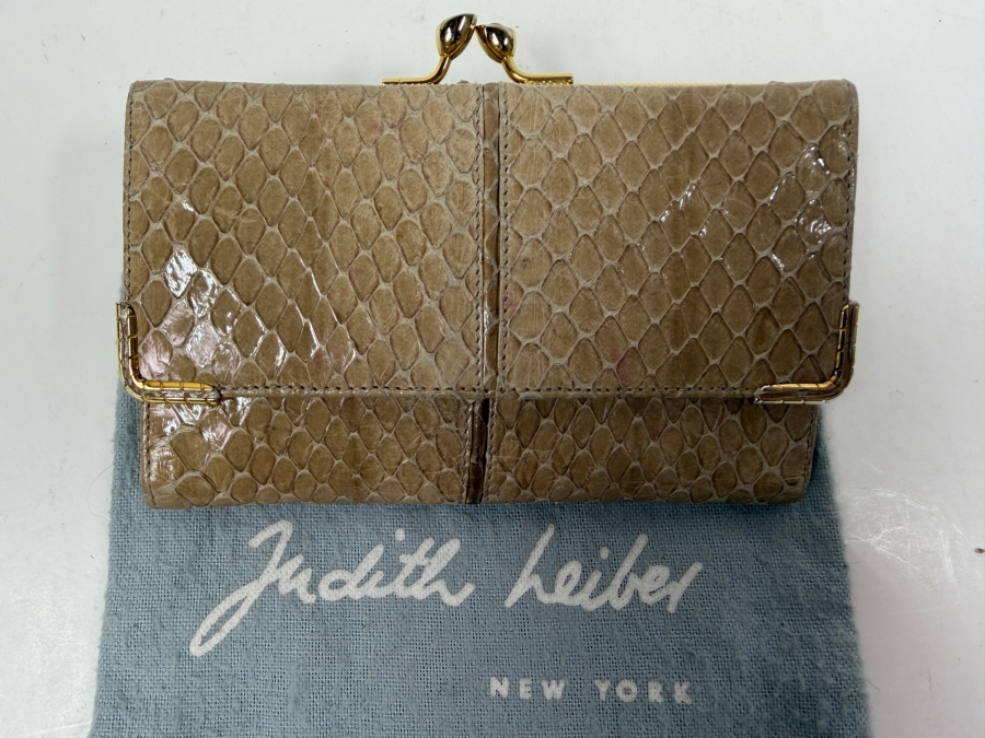 Judith Leiber New York Genuine Snakeskin Clutch Wallet With Gold Kiss Lock Clasp/Hardware And Dust bag 5'W x 3.5'H [Photo 2]