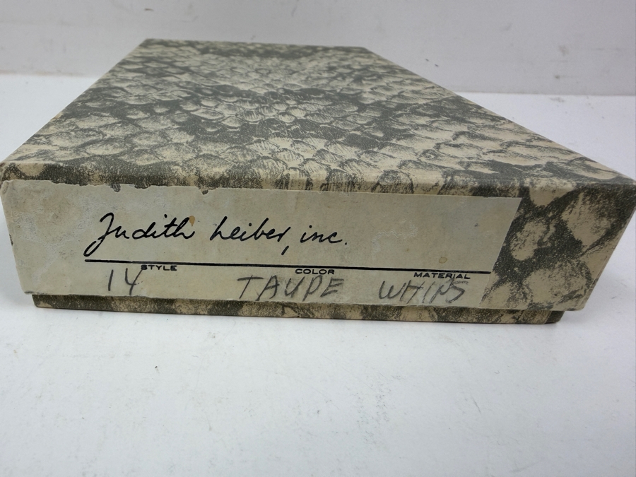 Authentic Judith Leiber Taupe Whipsnake Leather Flap Evening Clutch Wallet With Gold Tone Hardware, Metal Corners And Original Box 7'W X 3.5'H [Photo 10]