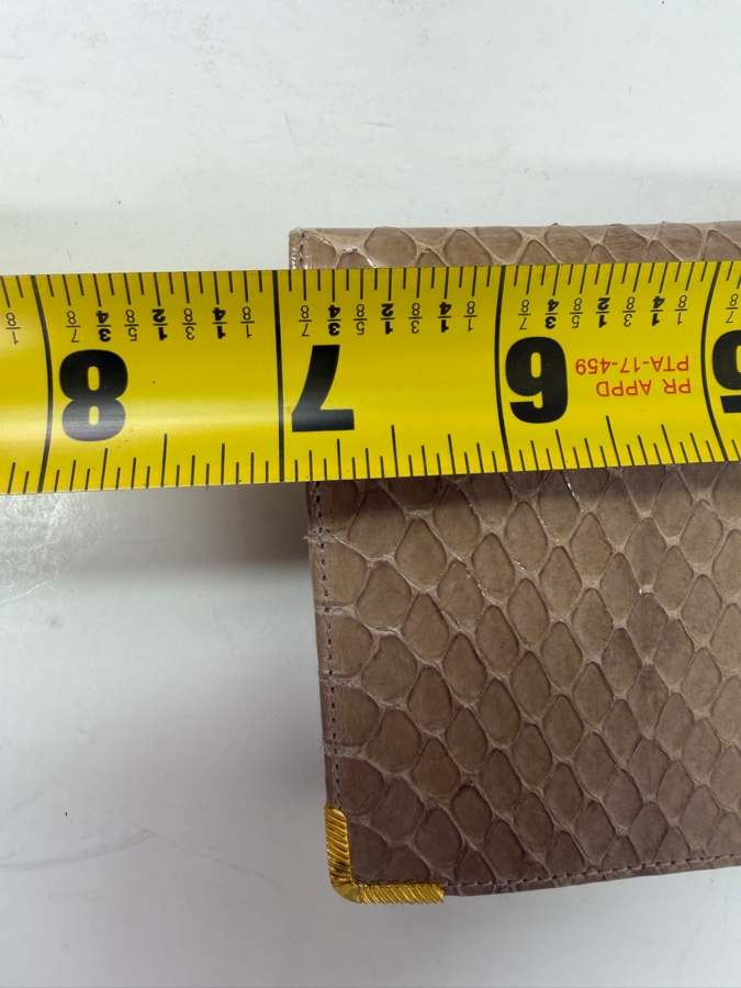 Authentic Judith Leiber Taupe Whipsnake Leather Flap Evening Clutch Wallet With Gold Tone Hardware, Metal Corners And Original Box 7'W X 3.5'H [Photo 9]