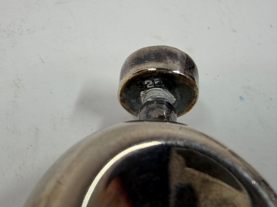 Vintage Modernist Sterling Silver Miniature Perfume Bottle With Green Gemstone Accent 25.5g [Photo 4]