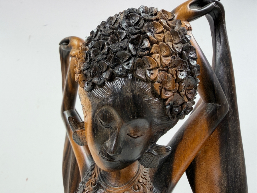 Vintage Hand Carved Wooden Balinese Female Dancer Sculpture By Tantra Gallery Bali Indonesia 13.5'H [Photo 10]