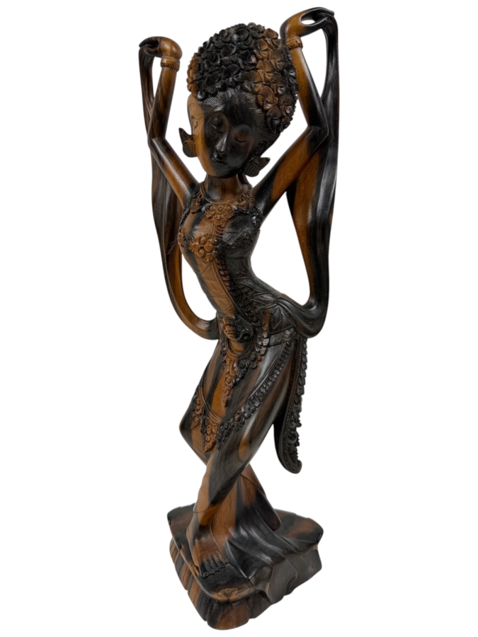 Vintage Hand Carved Wooden Balinese Female Dancer Sculpture By Tantra Gallery Bali Indonesia 13.5'H