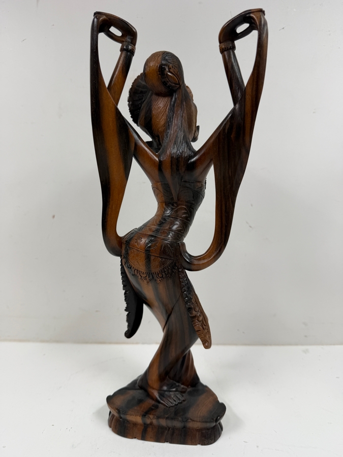 Vintage Hand Carved Wooden Balinese Female Dancer Sculpture By Tantra Gallery Bali Indonesia 13.5'H [Photo 4]