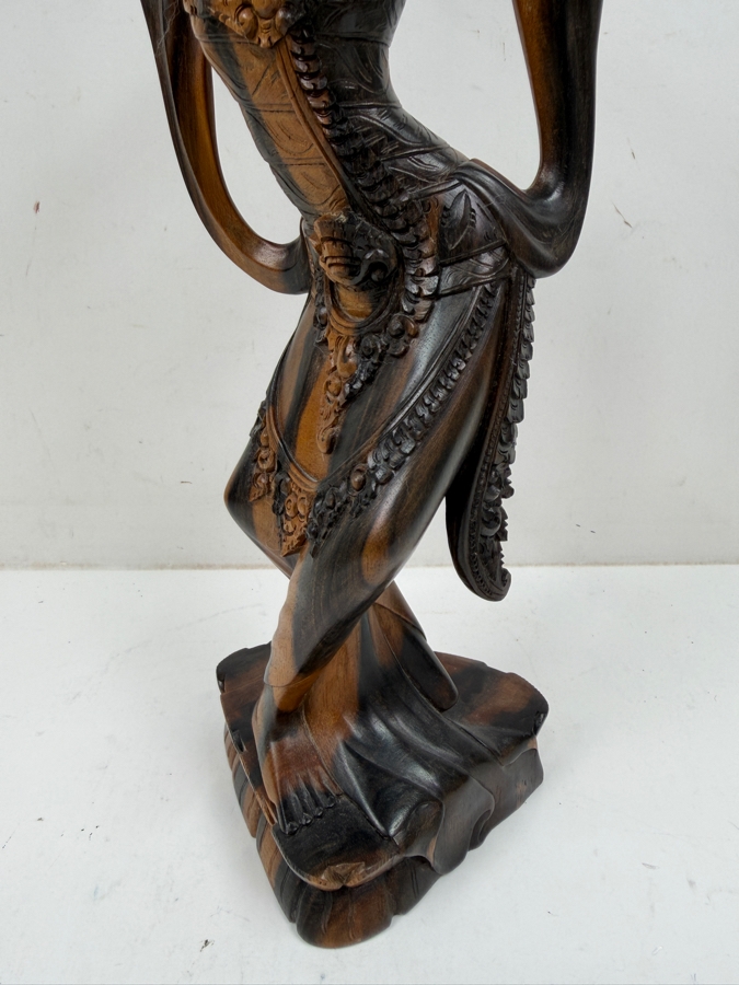 Vintage Hand Carved Wooden Balinese Female Dancer Sculpture By Tantra Gallery Bali Indonesia 13.5'H [Photo 3]