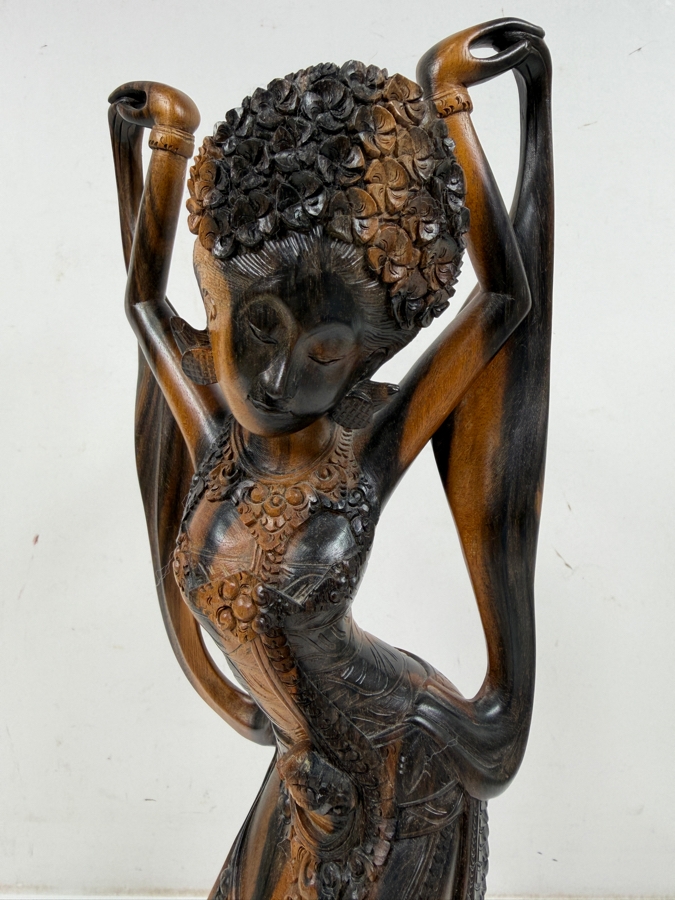 Vintage Hand Carved Wooden Balinese Female Dancer Sculpture By Tantra Gallery Bali Indonesia 13.5'H [Photo 2]