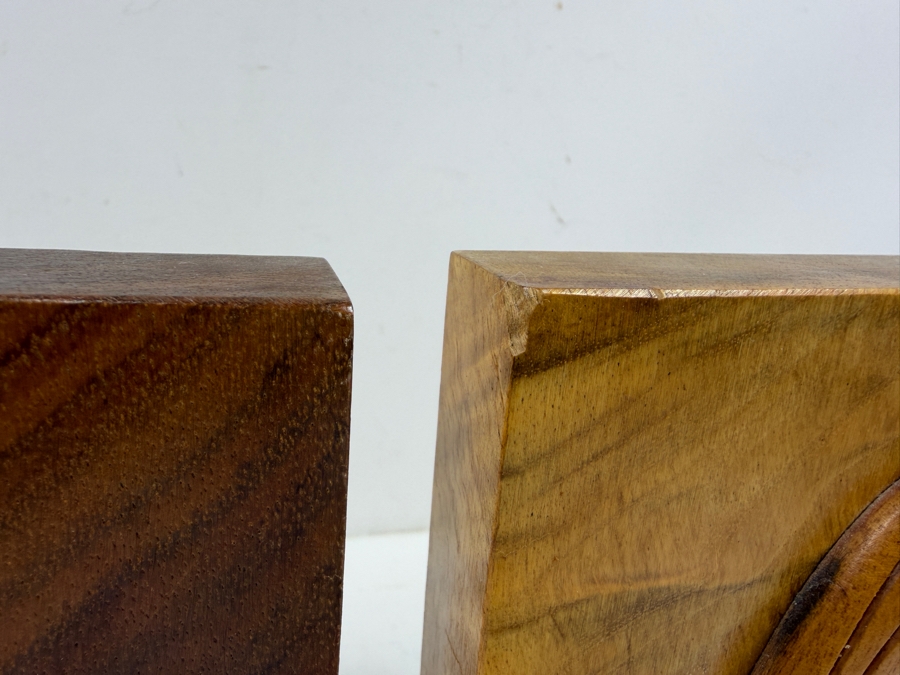 Pair Of Vintage Carved Wooden Angelfish Bookends With Hawaiian Script Signature 4'W X 7'H [Photo 3]