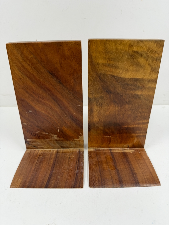 Pair Of Vintage Carved Wooden Angelfish Bookends With Hawaiian Script Signature 4'W X 7'H [Photo 4]