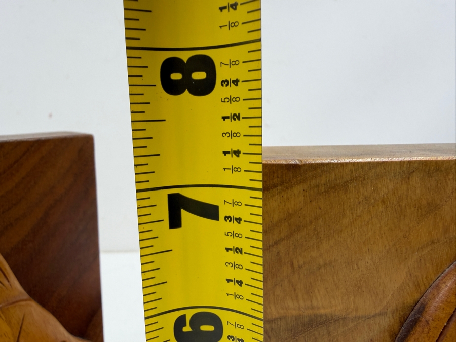 Pair Of Vintage Carved Wooden Angelfish Bookends With Hawaiian Script Signature 4'W X 7'H [Photo 8]