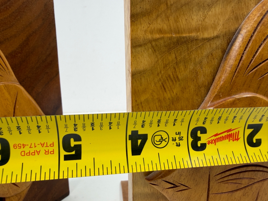 Pair Of Vintage Carved Wooden Angelfish Bookends With Hawaiian Script Signature 4'W X 7'H [Photo 7]