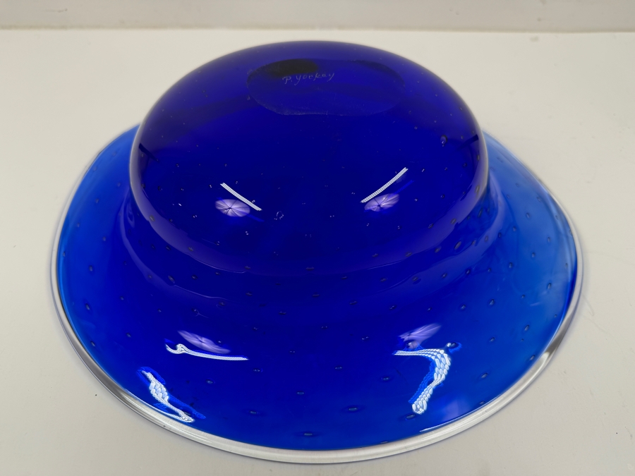 Patricia Yockey Signed Hand Blown Art Glass Bowl 13'W X 12'D X 4'H [Photo 7]