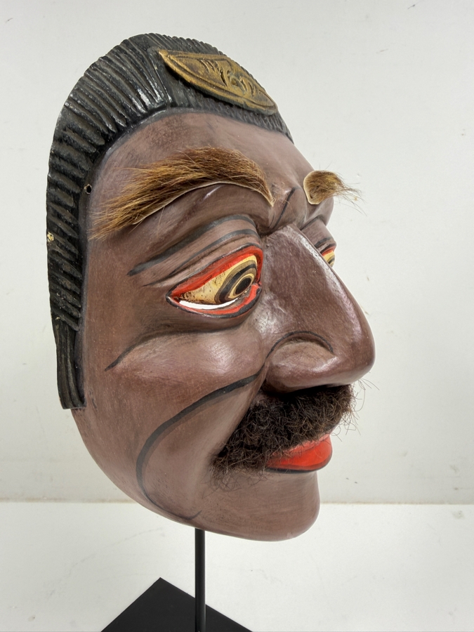Indonesian-Javanese Wooden Hand-Carved And Hand-Painted Wayang Topeng Mask 5.5'W X 12'H [Photo 4]