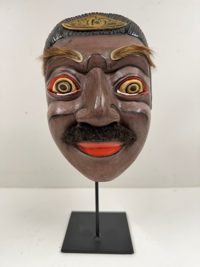 Indonesian-Javanese Wooden Hand-Carved And Hand-Painted Wayang Topeng Mask 5.5'W X 12'H [Photo 2]