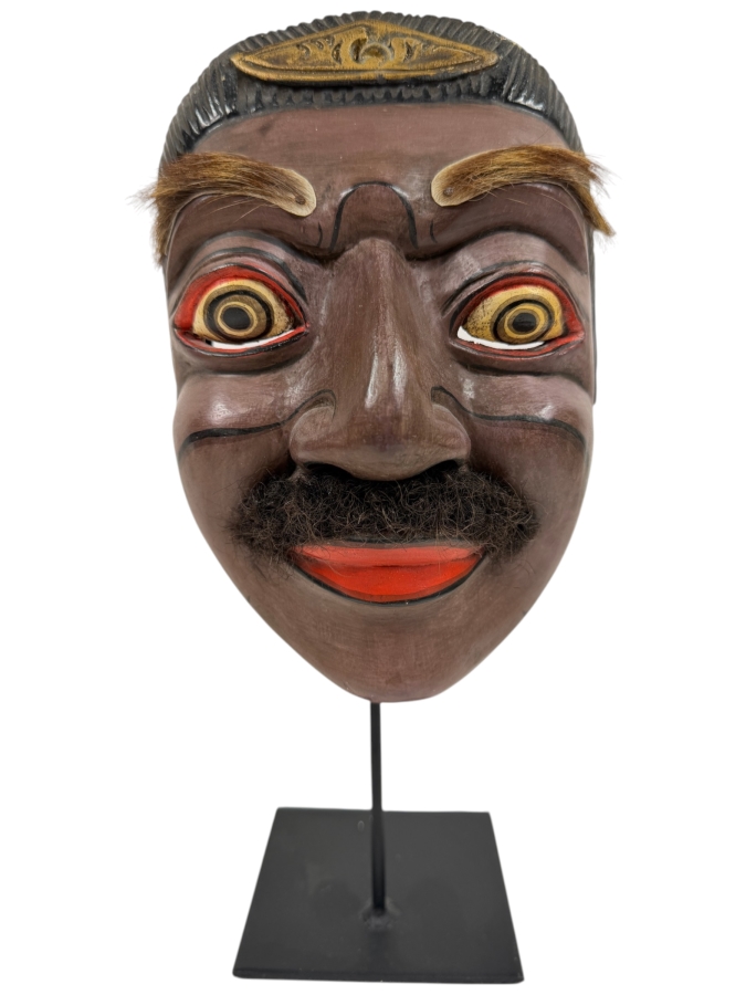 Indonesian-Javanese Wooden Hand-Carved And Hand-Painted Wayang Topeng Mask 5.5'W X 12'H