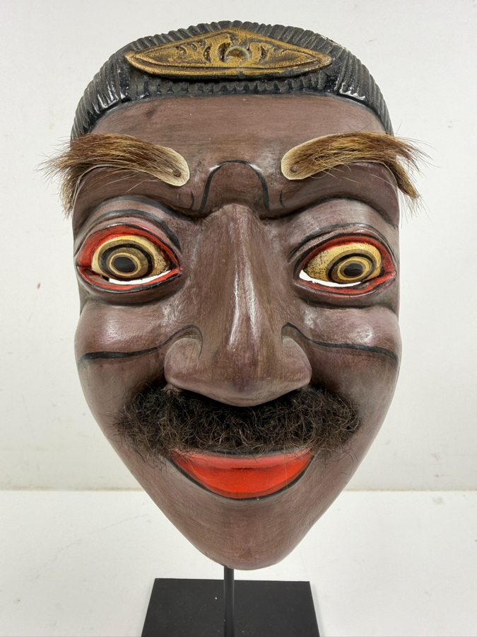 Indonesian-Javanese Wooden Hand-Carved And Hand-Painted Wayang Topeng Mask 5.5'W X 12'H [Photo 3]