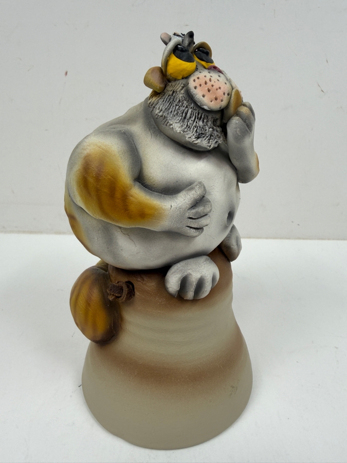 Vintage Todd J. Warner Signed Ceramic Cat With Mouse On Head Figural Pottery Bell Sculpture 7.5'H [Photo 3]