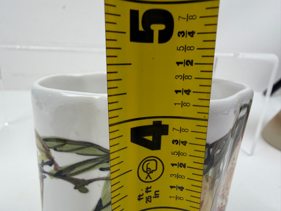 Chinese White Porcelain Lobed Brush Pot With Hand Painted Peach Motif Red Seals And Blue Square Base Mark 3.5'W X 4.25'H [Photo 9]