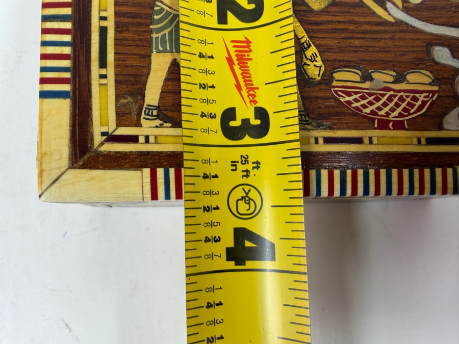 Vintage Egyptian Wooden Trinket Or Jewelry Box Featuring Intricate Handcrafted Marquetry And Inlays 5'W X 3.5'D X 2'H [Photo 6]