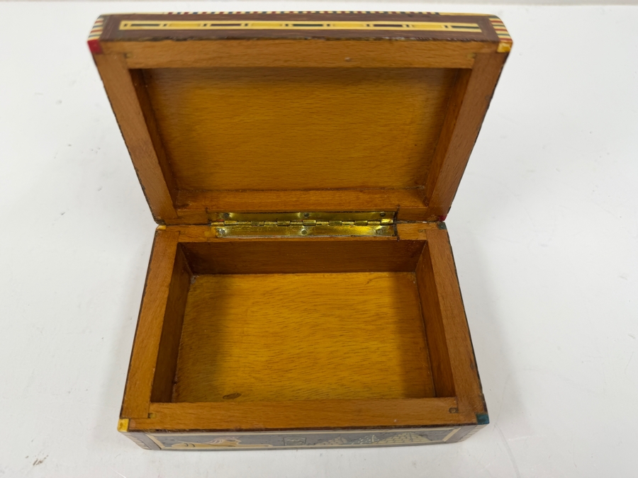 Vintage Egyptian Wooden Trinket Or Jewelry Box Featuring Intricate Handcrafted Marquetry And Inlays 5'W X 3.5'D X 2'H [Photo 4]