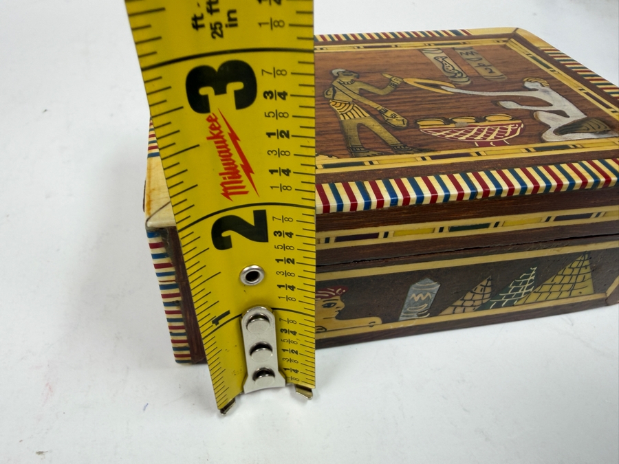 Vintage Egyptian Wooden Trinket Or Jewelry Box Featuring Intricate Handcrafted Marquetry And Inlays 5'W X 3.5'D X 2'H [Photo 7]