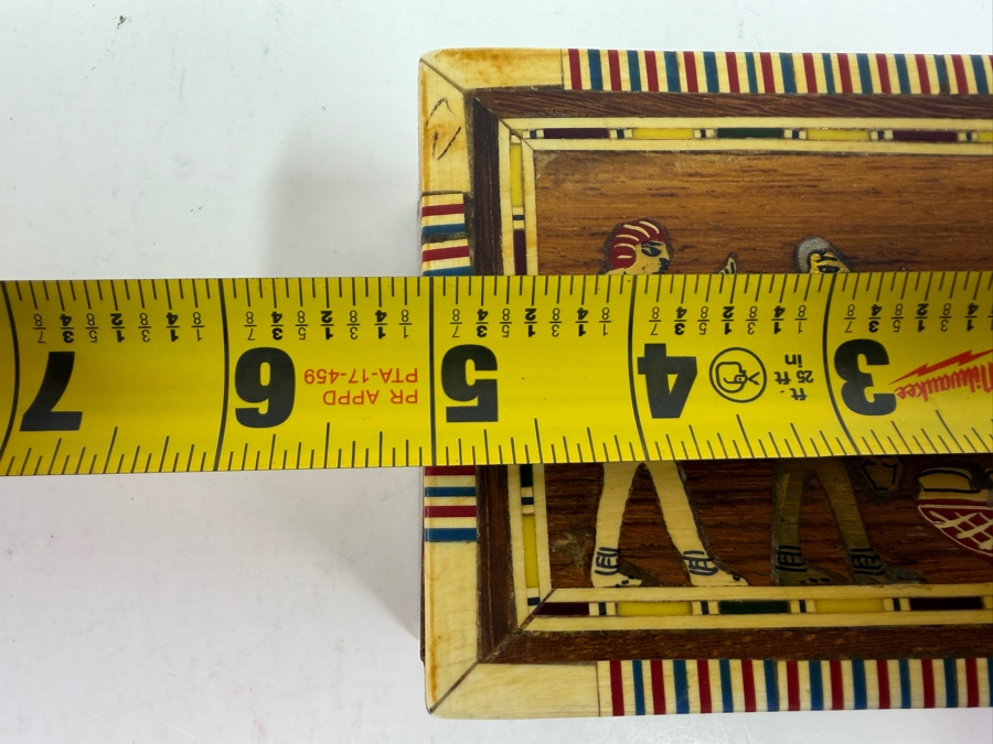 Vintage Egyptian Wooden Trinket Or Jewelry Box Featuring Intricate Handcrafted Marquetry And Inlays 5'W X 3.5'D X 2'H [Photo 5]
