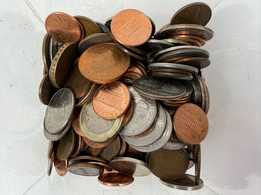 Container Filled With Various US And Foreign Coins - whiteout shot is off [Photo 2]