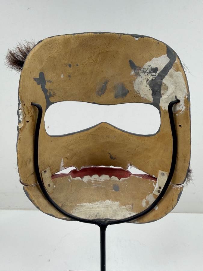 Vintage Hand Crafted Balinese Tribal Ape Mask On Stand 5.5'W X 12'H [Photo 3]