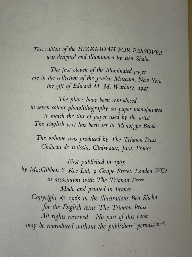 Hardcover Book Haggadah For Passover Copied And Illustrated By Ben Shahn With Translation Introduction By Cecil Roth 1965 [Photo 4]