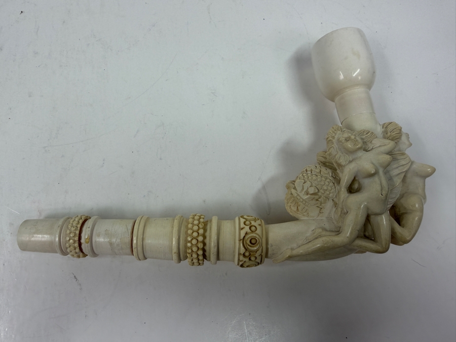 Vintage Hand Carved Meerschaum Pipe Featuring Sculpted Nude Female Figures And Intricately Detailed Stem 9'L [Photo 8]