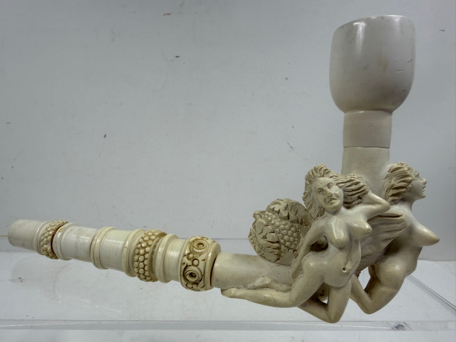 Vintage Hand Carved Meerschaum Pipe Featuring Sculpted Nude Female Figures And Intricately Detailed Stem 9'L [Photo 5]