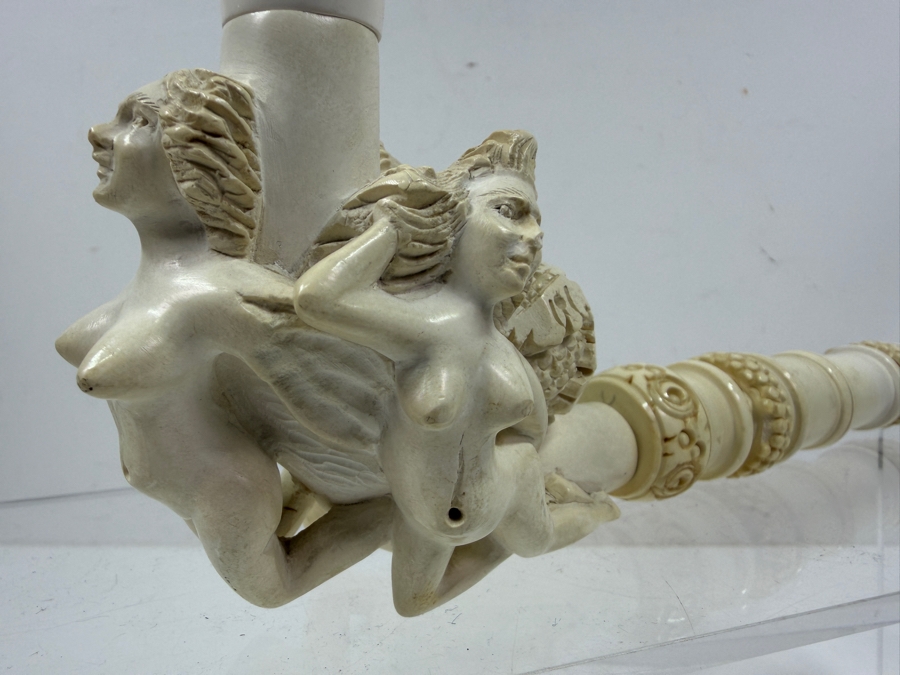 Vintage Hand Carved Meerschaum Pipe Featuring Sculpted Nude Female Figures And Intricately Detailed Stem 9'L [Photo 3]