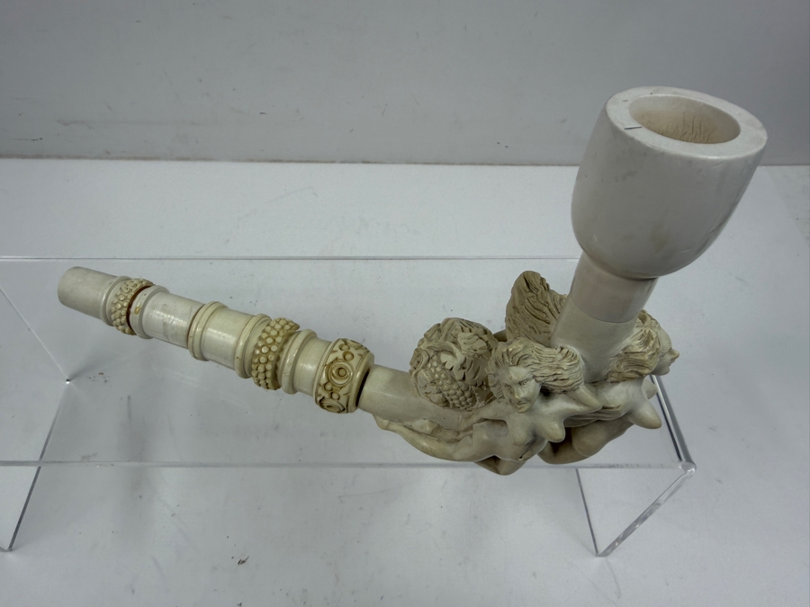 Vintage Hand Carved Meerschaum Pipe Featuring Sculpted Nude Female Figures And Intricately Detailed Stem 9'L [Photo 6]