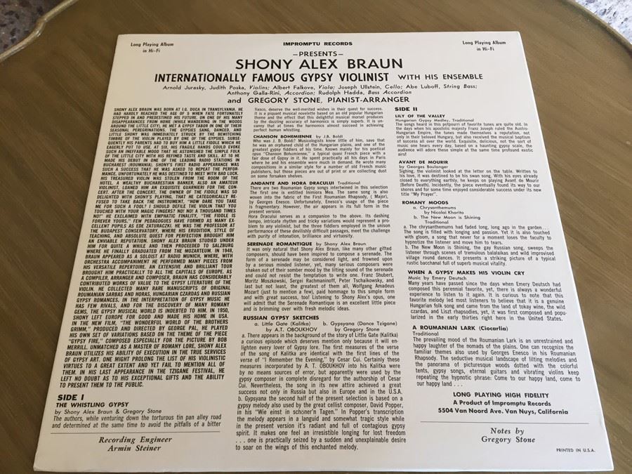 Shony Alex Braun - Gypsy Festival - Impromptu Records ‎– 1007-1008 - SIGNED [Photo 3]