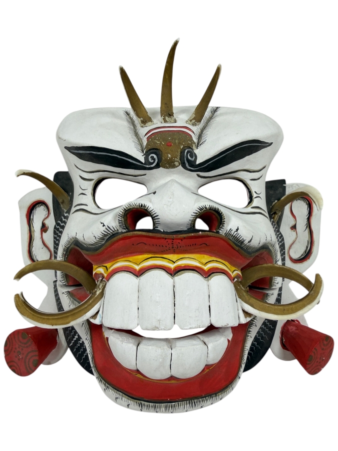 Hand Carved Wooden Balinese Celuluk Mask 11'W X 9'H