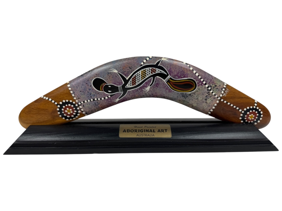 Hand Painted Authentic Australian Aboriginal Art Boomerang 13'W