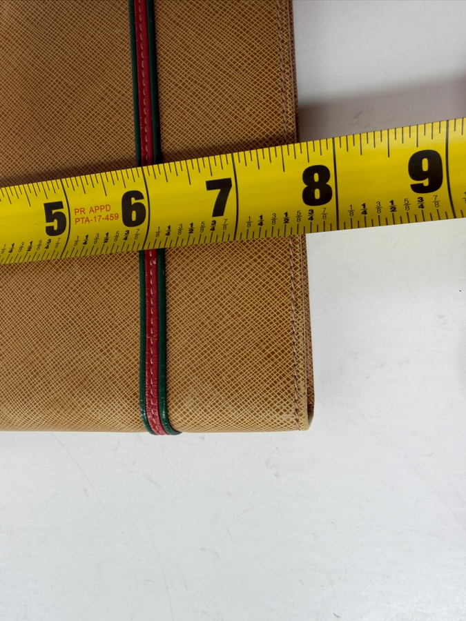 Authentic Vintage Gucci Tan Textured Leather Six Ring Agenda Planner With Gold-Tone Metal Corners, Notepad And Pen 6'W X 7.75'H [Photo 10]