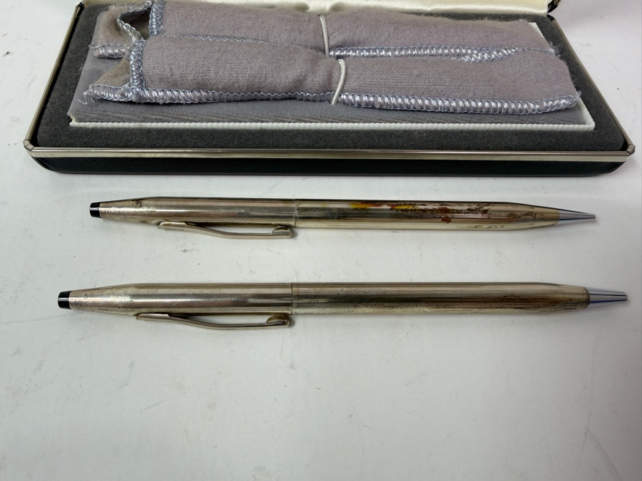 Vintage Sterling Silver Cross Pen And Pencil Set In Original Box 39g [Photo 5]